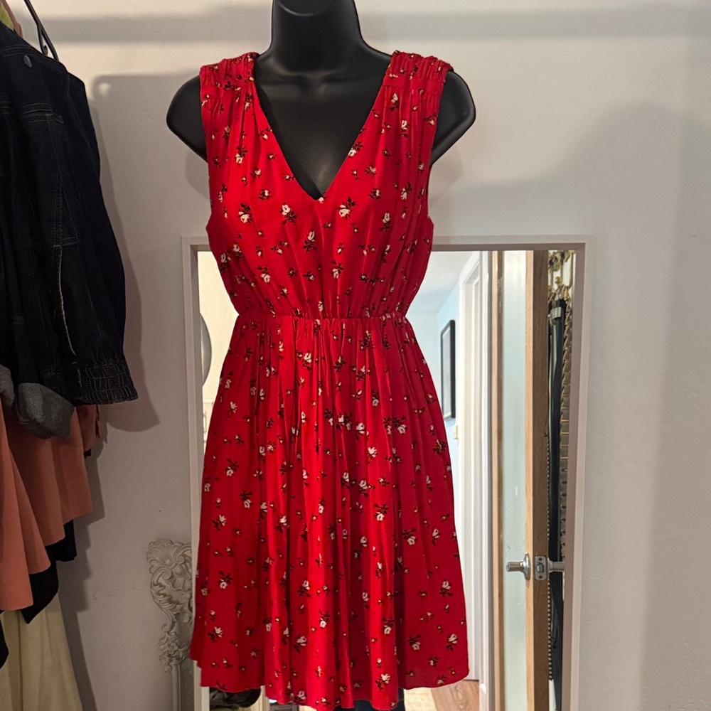 Madewell Red Floral V-Neck Mini Dress